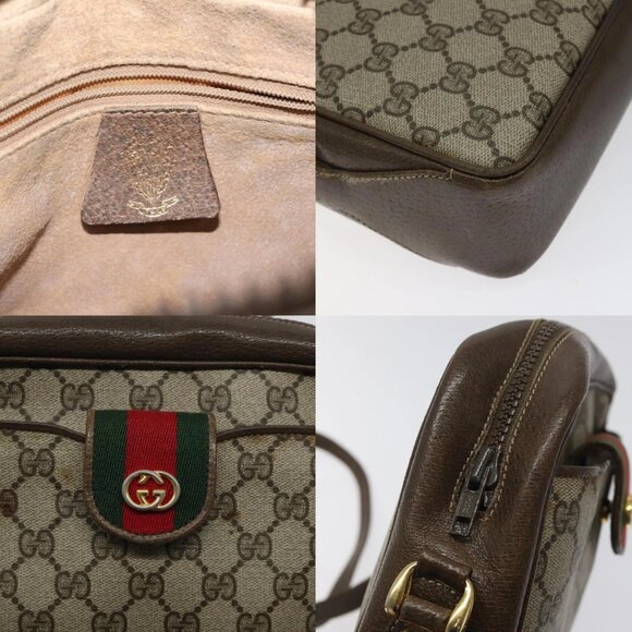 GUCCI GG Supreme Web Sherry Line Shoulder Bag PVC Beige Gold Red Auth BA1924 - Picture 13 of 15